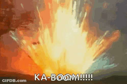 A Large Explosion With The Words Ka-Boom Written In White GIF