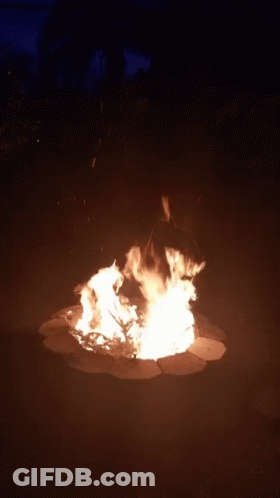 A Large Fire Is Burning In A Dark Area GIF