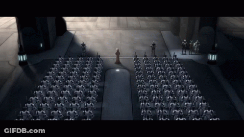 A Large Group Of Soldiers Are Lined Up In A Room GIF
