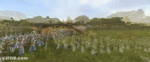A Large Group Of Soldiers Are Standing In A Field GIF