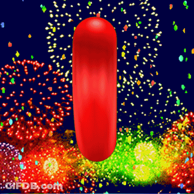 A Large Red Object Is Surrounded By Fireworks GIF