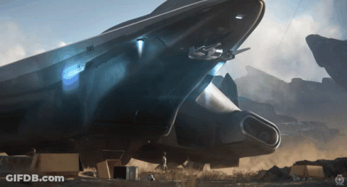 A Large Space Ship With The Number 111 On Its Side GIF