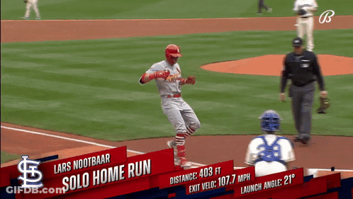 A Lars Nootbaar Solo Home Run Is Shown On A Baseball Screen GIF