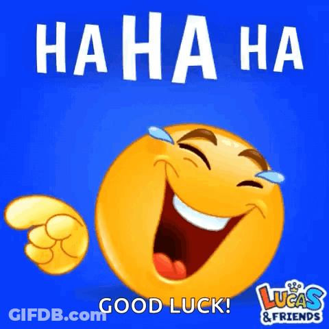 A Laughing Smiley Face With Lucas & Friends Written On It GIF