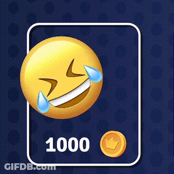 A Laughing Smiley Face With Tears Coming Out Of Its Eyes Is Next To A Coin That Says 1000 GIF