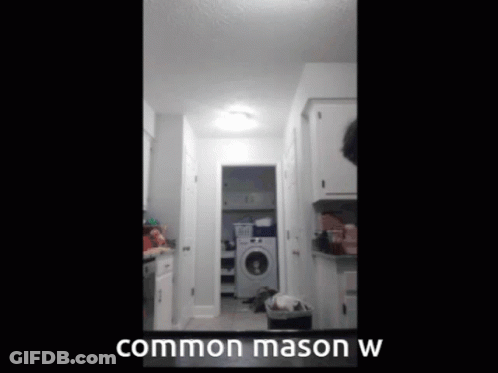 A Laundry Room With A Washer And Dryer And The Words Common Mason W On The Bottom GIF
