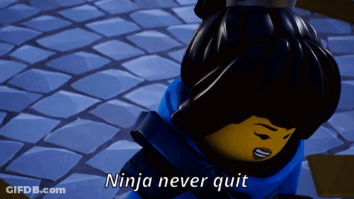 A Lego Character Says Ninja Never Quit In A Cartoon GIF