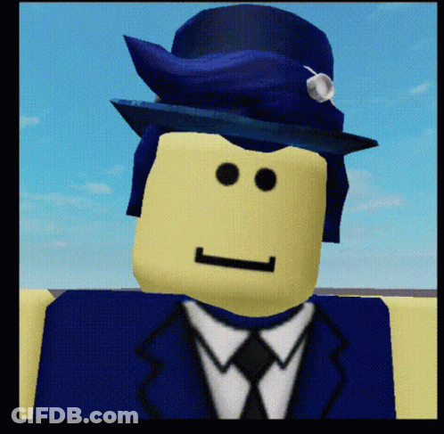 A Lego Character Wearing A Blue Hat And A White Shirt GIF