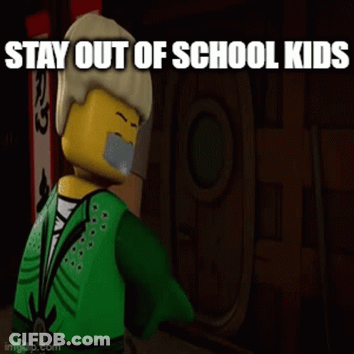 A Lego Character With A Tape Over His Mouth Is Standing Next To A Snake . GIF
