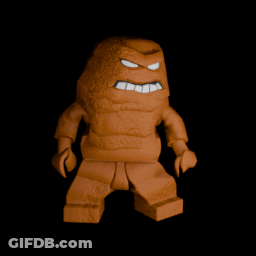 A Lego Figure With A Bat Shaped Weapon In His Hand GIF