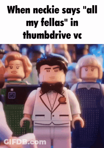 A Lego Man In A Tuxedo Says " All My Fellas " GIF