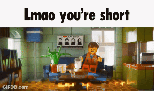A Lego Man Sits On A Couch In A Living Room With The Words Lmao You 'Re Short GIF