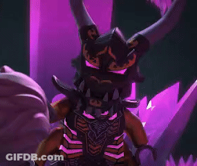 A Lego Ninjago Character With Horns And A Skull On His Chest GIF