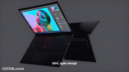 A Lenovo Laptop With A Picture Of A Woman On Its Screen GIF