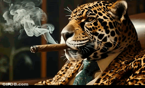 A Leopard Smoking A Cigar In A Suit And Tie GIF
