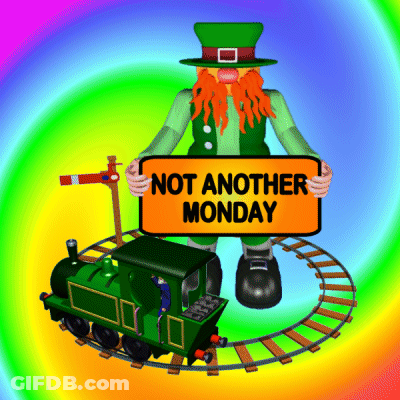 A Leprechaun Holding A Sign That Says " Not Another Monday " GIF
