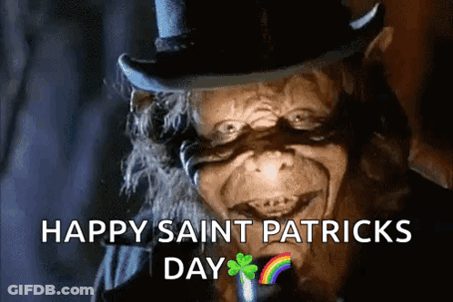 A Leprechaun Is Wearing A Top Hat And Smoking A Cigarette And Says Happy Saint Patrick 'S Day GIF