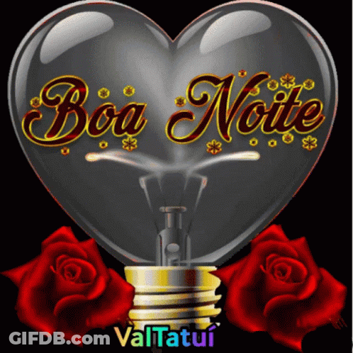 A Light Bulb In The Shape Of A Heart With The Words Boa Noite Written On It GIF