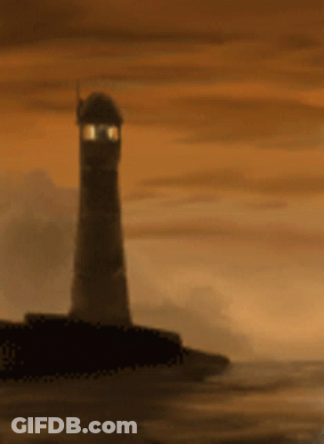 A Lighthouse In The Middle Of A Foggy Ocean GIF