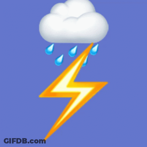 A Lightning Bolt With Rain Drops And A Cloud Behind It GIF