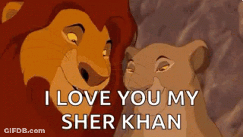 A Lion And A Lioness From The Lion King Are Kissing Each Other . GIF