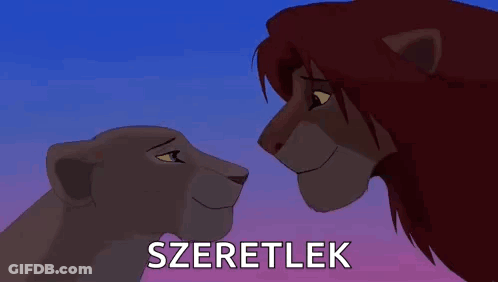 A Lion And A Lioness From The Lion King Are Looking At Each Other And Smiling . GIF