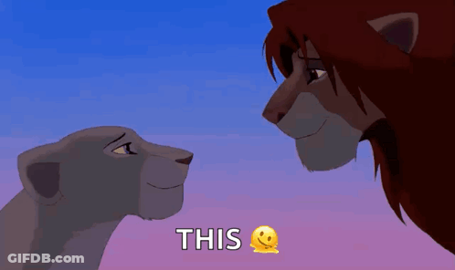 A Lion And A Lioness From The Lion King Are Looking At Each Other And The Lion King Says This GIF