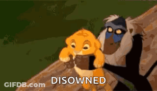 A Lion And A Monkey From The Lion King Are Standing Next To Each Other . GIF