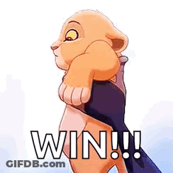 A Lion Cub From The Lion King Is Holding A Person 'S Arm And Saying `` Win ! '' GIF