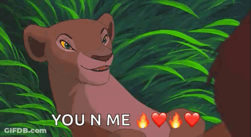 A Lion From The Lion King Says You N Me With Hearts GIF
