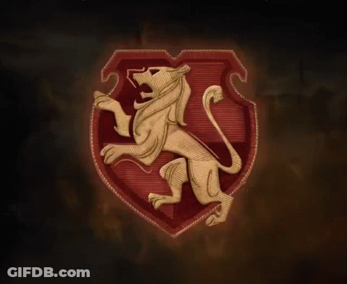 A Lion Is On A Red Shield With A Dark Background GIF
