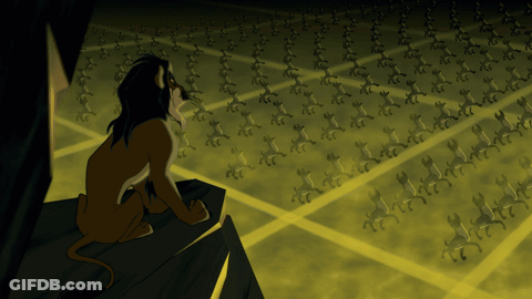A Lion Is Sitting On A Rock In Front Of A Grid Of Cats GIF