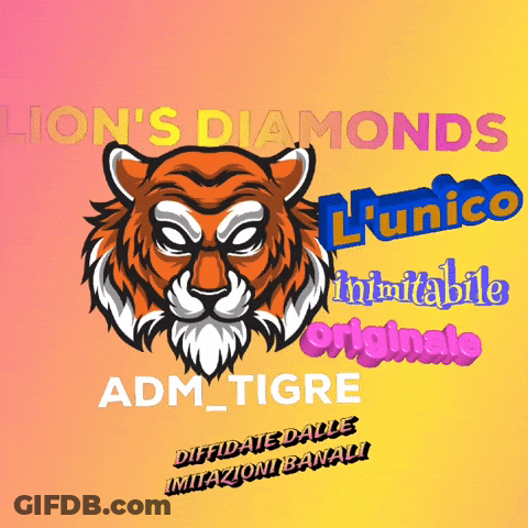 A Lion 'S Diamonds Adm Tigre Logo On A Yellow Background GIF