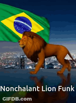 A Lion Standing In Front Of A Brazilian Flag GIF