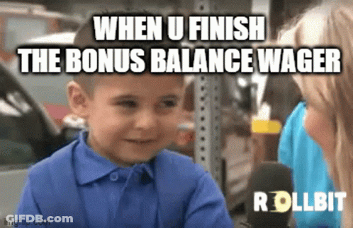 A Little Boy In A Blue Shirt Is Talking Into A Microphone With The Caption When U Finish The Bonus Balance Wager . GIF