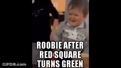 A Little Boy Is Crying With The Words ' Rookie After Red Square Turns Green ' Above Him . GIF