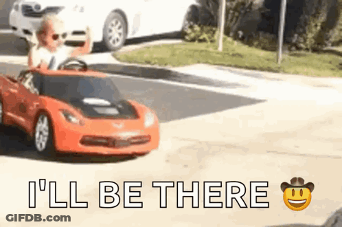 Boy Driving Red Toy Car GIF