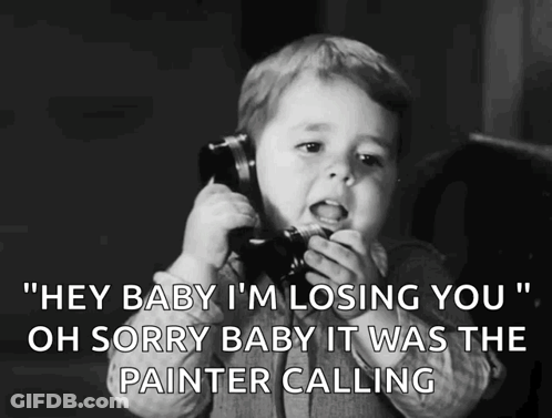 A Little Boy Talking On A Telephone With The Words " Hey Baby I 'M Losing You " GIF