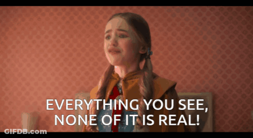 A Little Girl Crying With The Words " Everything You See None Of It Is Real " Behind Her GIF
