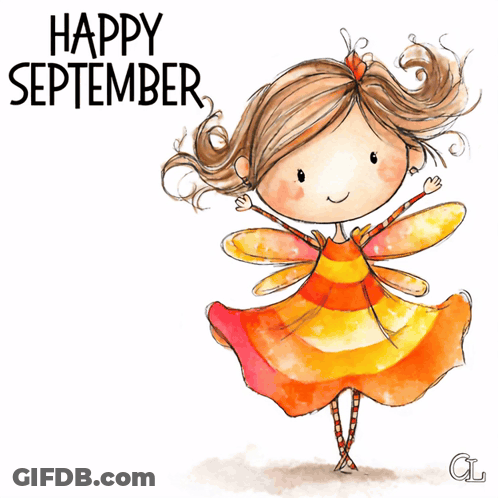 A Little Girl In A Fairy Costume With The Words Happy September Above Her GIF