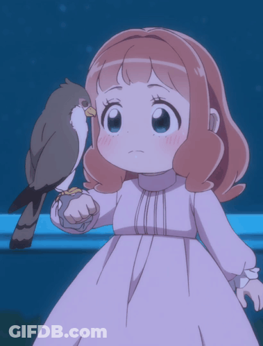 A Little Girl In A Pink Dress Holds A Small Bird In Her Hand GIF