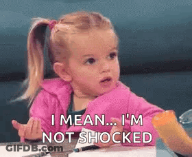 A Little Girl In A Pink Jacket Is Sitting At A Table And Saying `` I Mean ... I 'M Not Shocked '' GIF