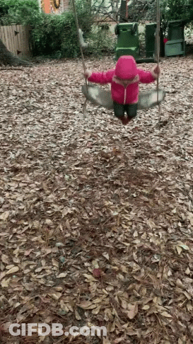 A Little Girl In A Pink Jacket Swings On A Swing GIF