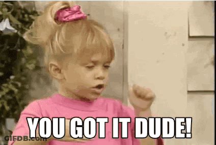 A Little Girl In A Pink Shirt Is Saying `` You Got It Dude ! '' GIF