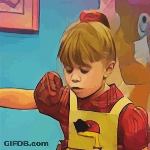 A Little Girl In A Red And Yellow Dress Is Walking GIF