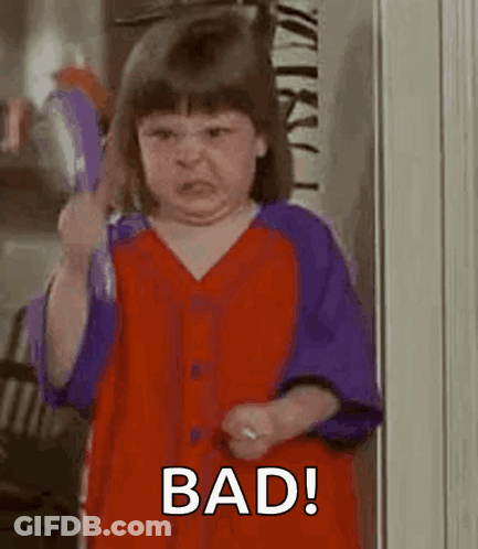 Girl In Red And Purple Shirt Holding Toothbrush Saying Bad GIF