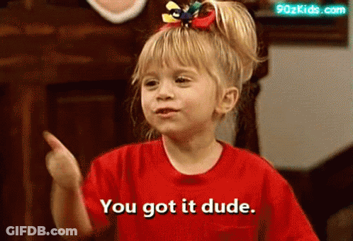 A Little Girl In A Red Shirt Is Pointing At Something And Saying `` You Got It Dude '' . GIF