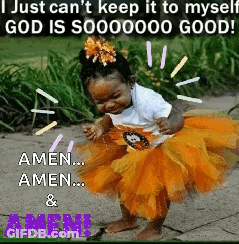 A Little Girl In An Orange Tutu Is Standing On A Sidewalk And Praying . GIF