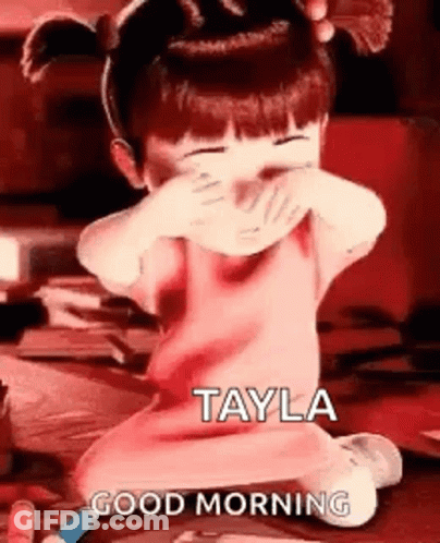 A Little Girl Is Covering Her Face With Her Hands And Says `` Good Morning `` . GIF