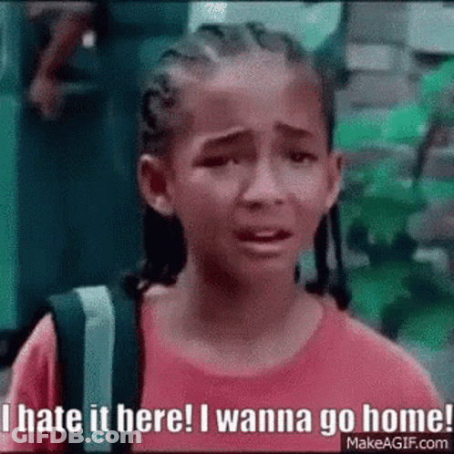 A Little Girl Is Crying And Says `` I Hate It Here ! I Wanna Go Home ! '' GIF